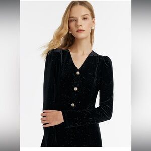 Elegant Black Velvet Dress With Glitter Sparkles